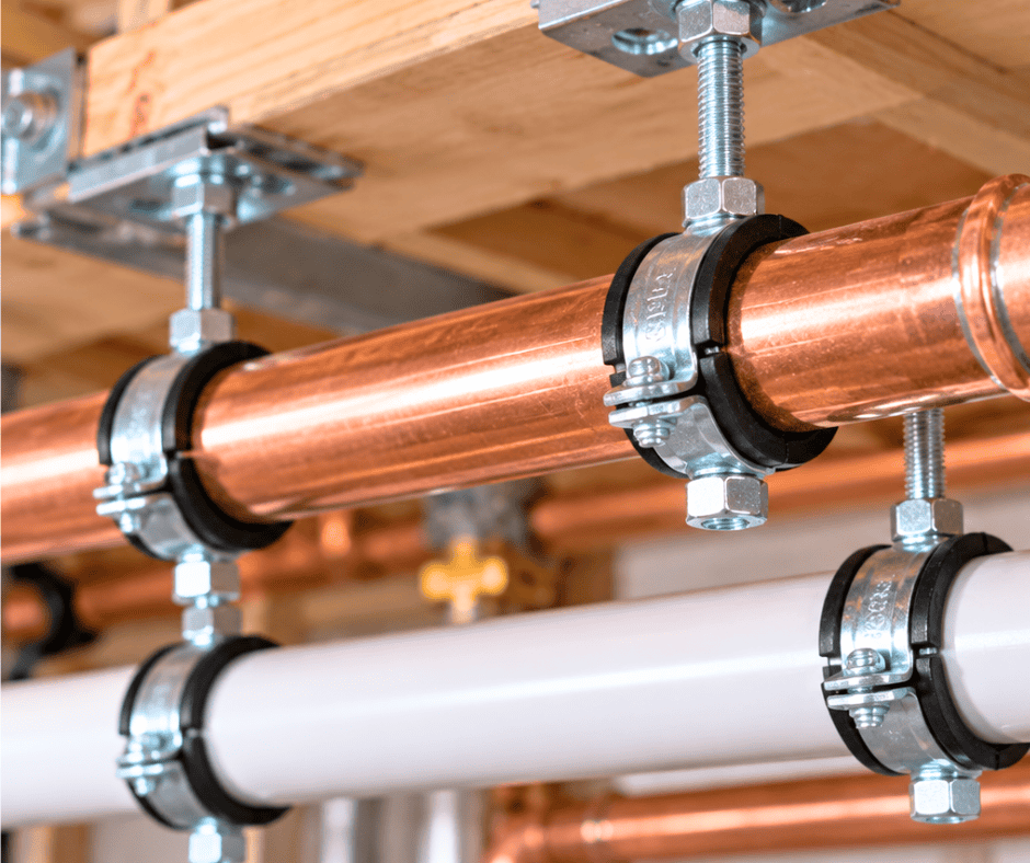 Properly installed plumbing pipe clamps and support hangers